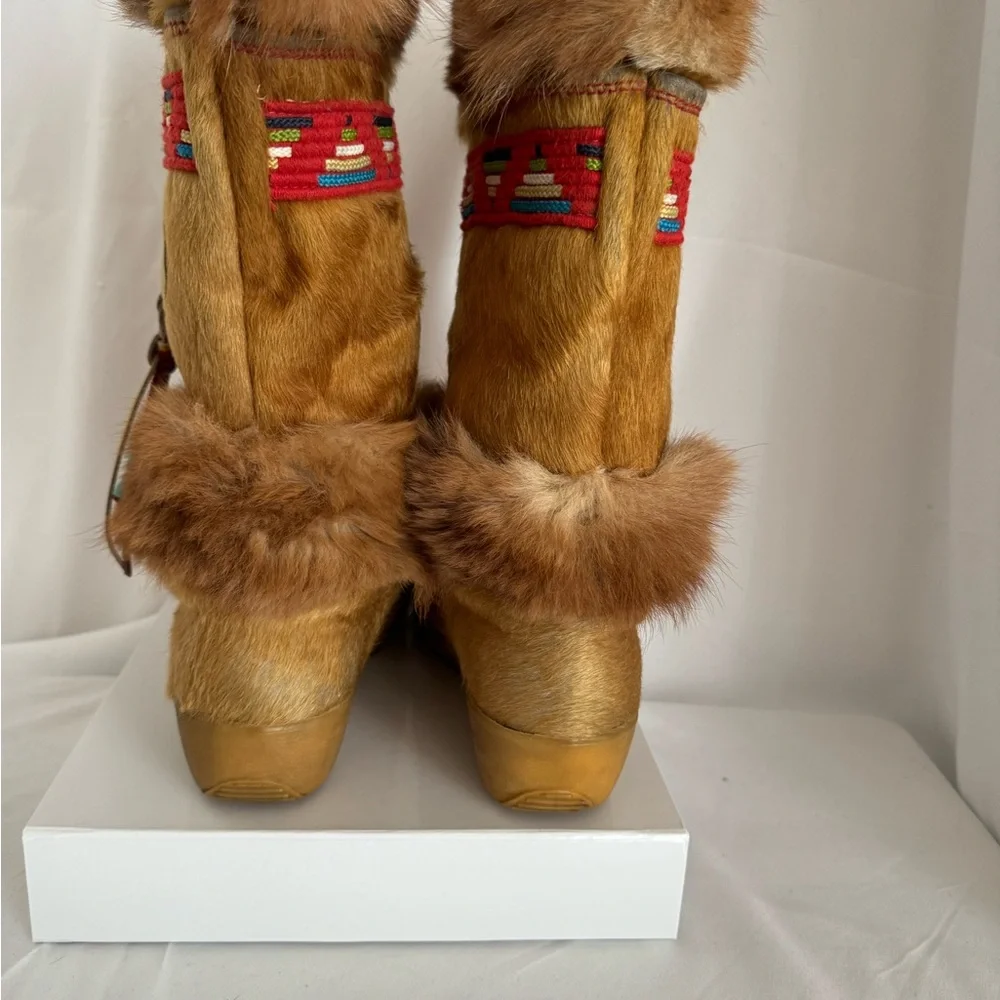 Vintage Tecnica Apres Ski Italian Boots with Fur and Colorful Accents size 9.5 - Picture 14 of 16